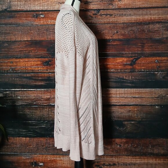 Leo & Nicole Cardigan Sweater XL Open Long Pointelle Loose Weave Knit Light Pink - Picture 6 of 10